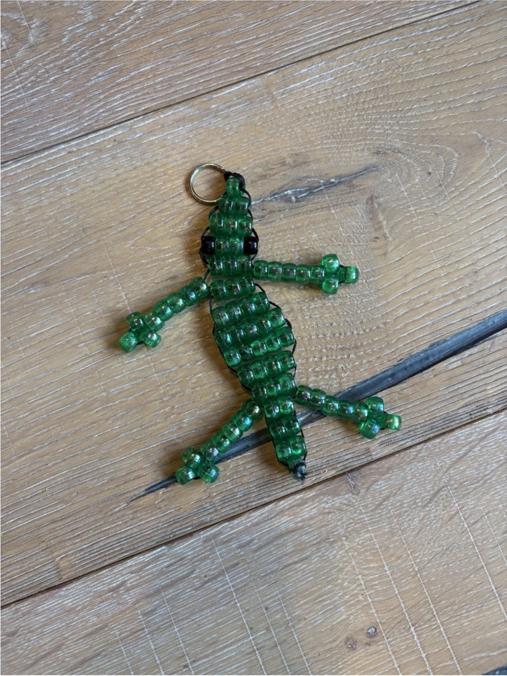 Green Beaded Alligator Bagcharm Keychain Y2K